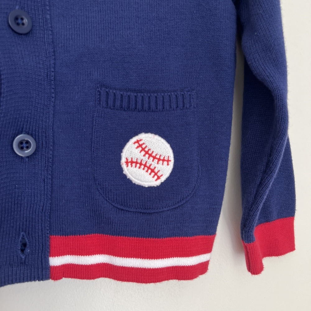 Boys Size 4T Boston Baseball Lover Preppy Knit Cardigan Sweater Organic - Picture 2 of 6